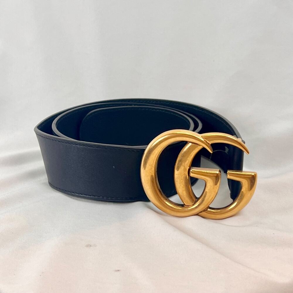 Gucci Double GG Marmont Belt Black Leather Gold Buckle Size 75/30 Made in Italy - Picture 2 of 7